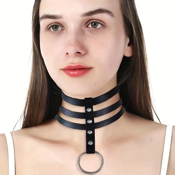 HOT Leather Tiered Choker Necklace - Picture 2 of 2